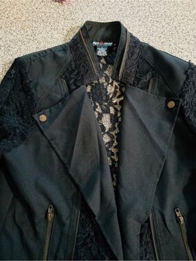 Red Snapper Black Lace-Trim Moto Jacket - Women